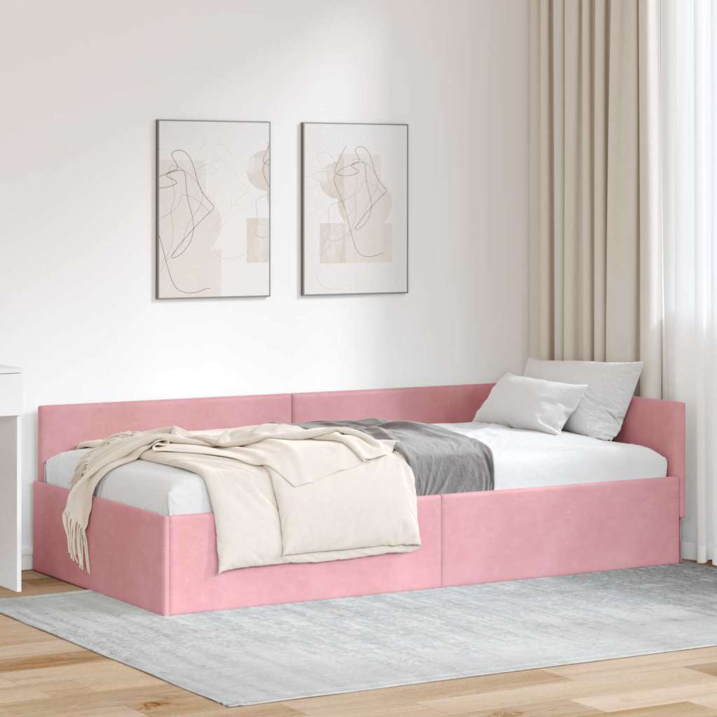 Corner Bed Frame Pink 80 x 200 cm Velvet and Engineered wood