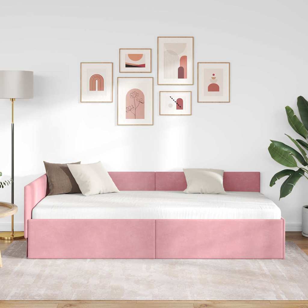 Corner Bed Frame Pink 80 x 200 cm Velvet and Engineered wood