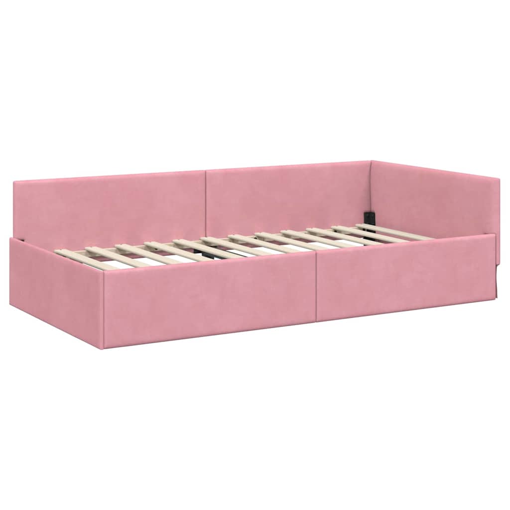 Corner Bed Frame Pink 80 x 200 cm Velvet and Engineered wood