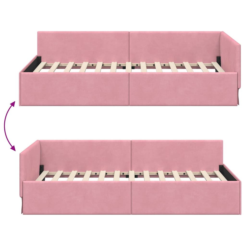 Corner Bed Frame Pink 80 x 200 cm Velvet and Engineered wood