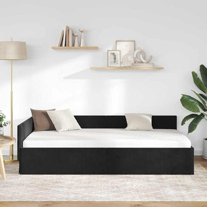 Corner Bed Frame Black 80 x 200 cm Velvet and Engineered wood