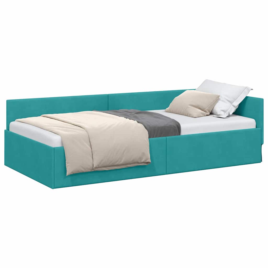 Corner Bed Frame with Headboard Turquoise 80 x 200 cm