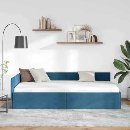 Corner Bed Frame Blue 90 x 190 cm Velvet and Engineered wood
