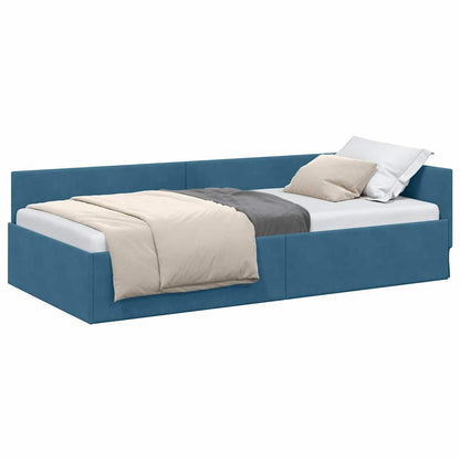 Corner Bed Frame Blue 90 x 190 cm Velvet and Engineered wood