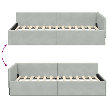 Corner Bed Frame with Headboard Light grey 90 x 190 cm