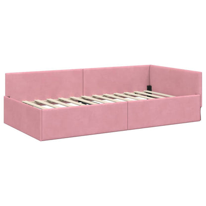 Corner Bed Frame Pink 90 x 190 cm Velvet and Engineered wood