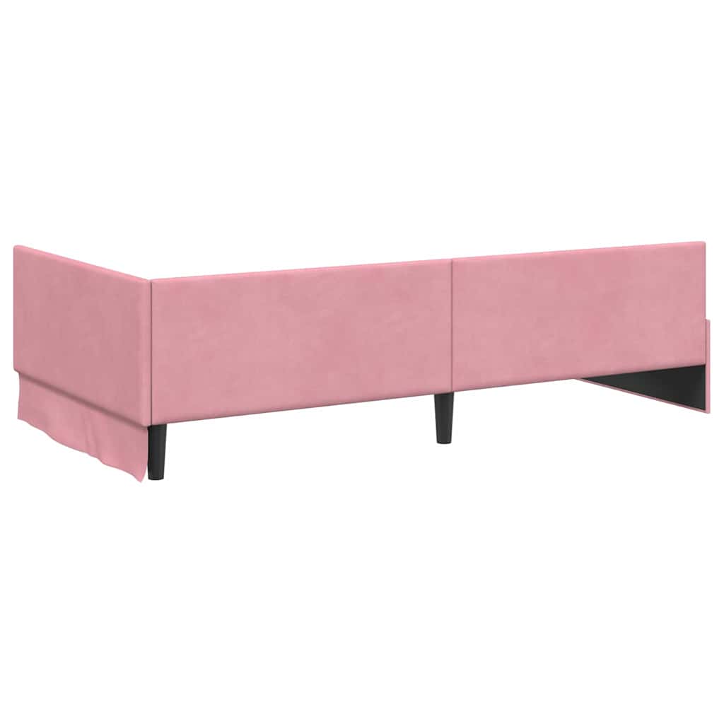 Corner Bed Frame Pink 90 x 190 cm Velvet and Engineered wood