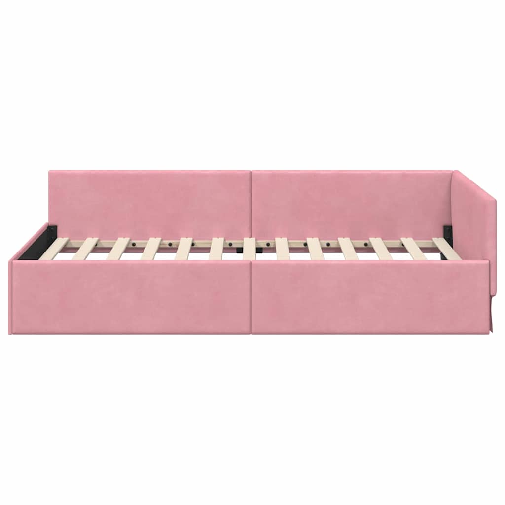Corner Bed Frame Pink 90 x 190 cm Velvet and Engineered wood