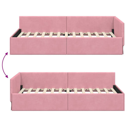 Corner Bed Frame Pink 90 x 190 cm Velvet and Engineered wood