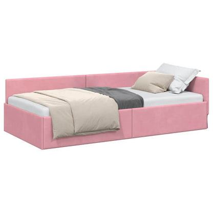 Corner Bed Frame Pink 90 x 190 cm Velvet and Engineered wood