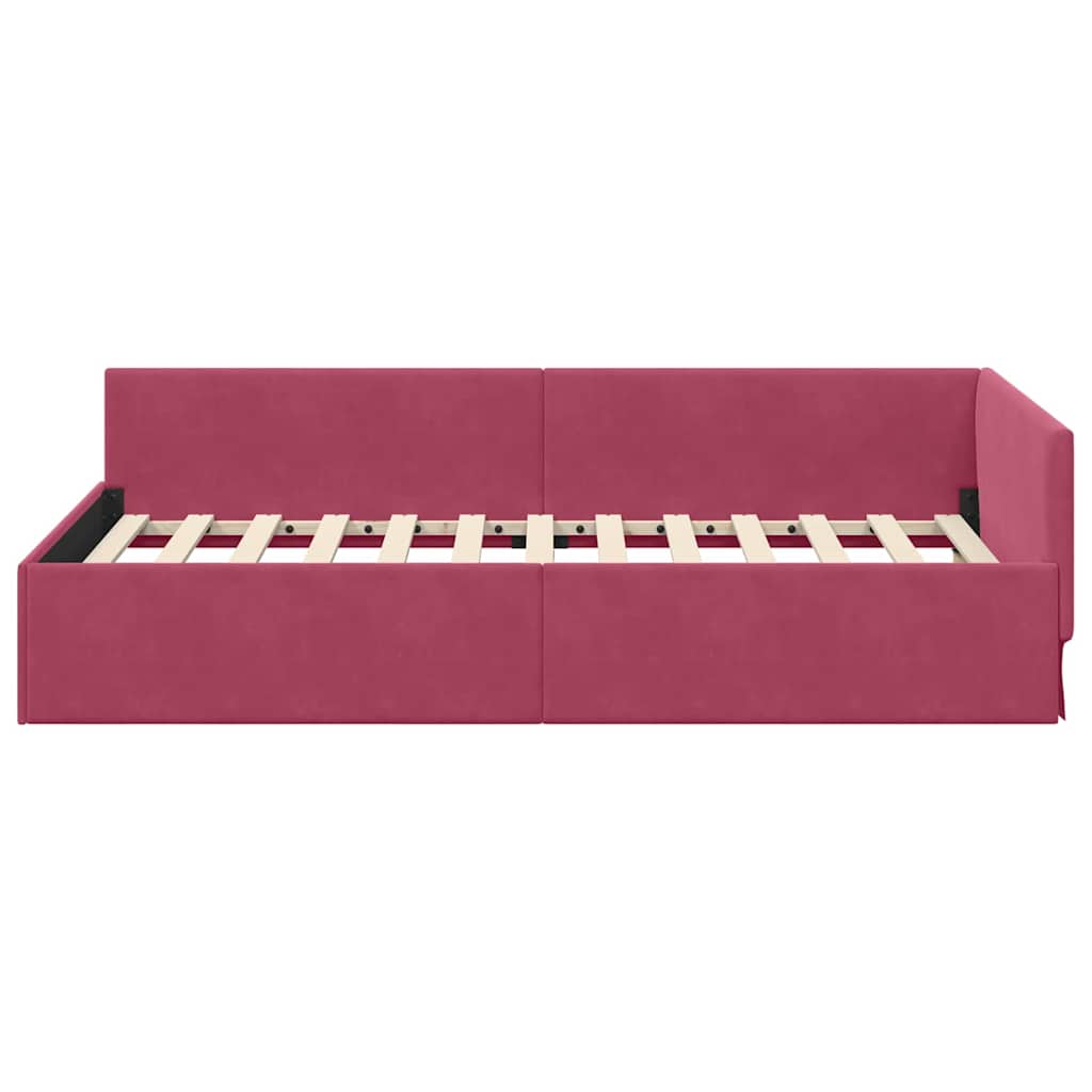 Corner Bed Frame with Headboard Wine red 90 x 190 cm