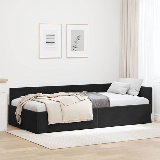 Corner Bed Frame Black 90 x 190 cm Velvet and Engineered wood