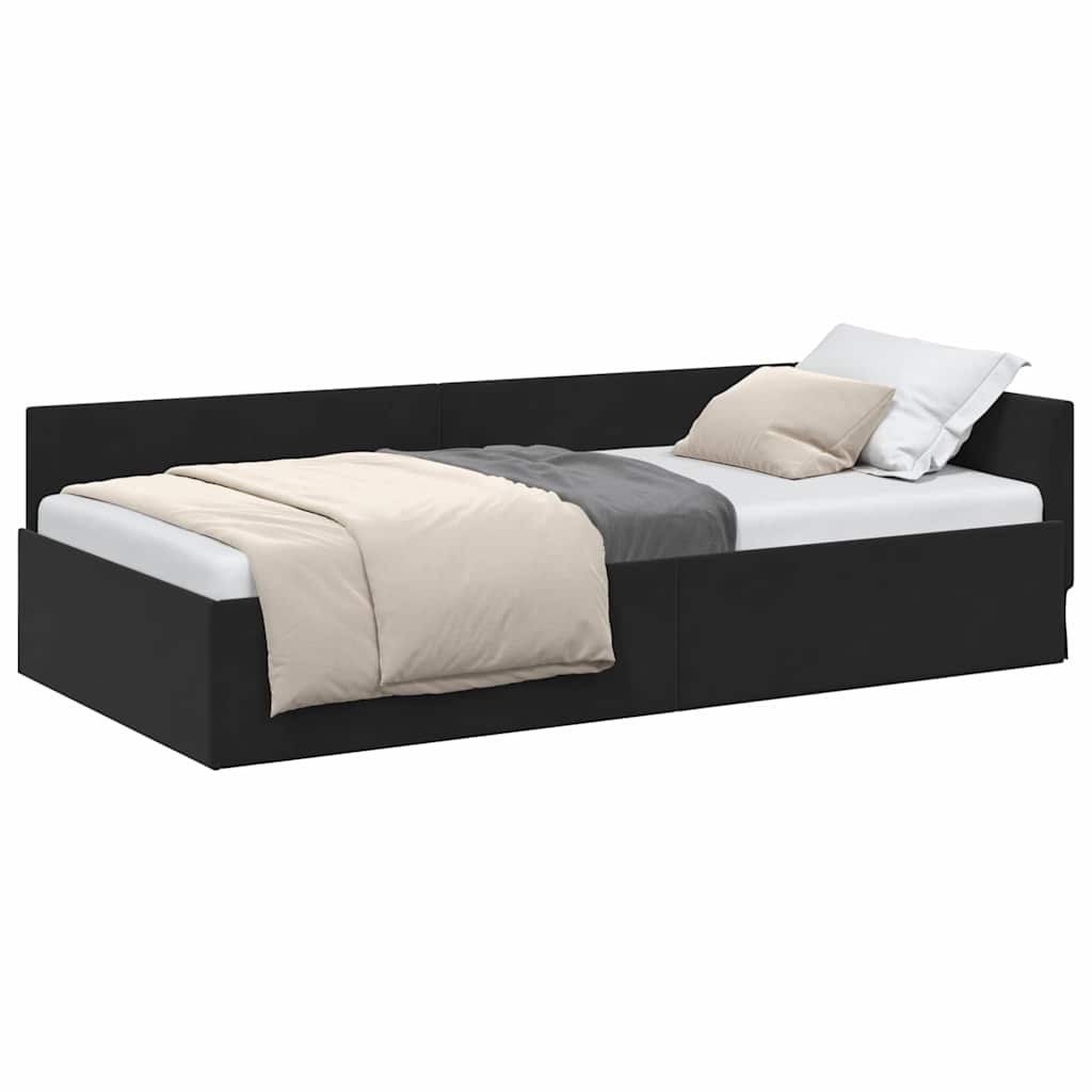 Corner Bed Frame Black 90 x 190 cm Velvet and Engineered wood