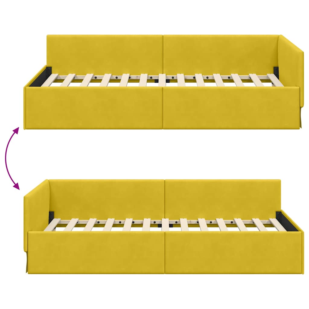 Corner Bed Frame Yellow 90 x 190 cm Velvet and Engineered wood