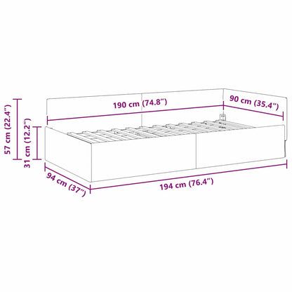 Corner Bed Frame Yellow 90 x 190 cm Velvet and Engineered wood