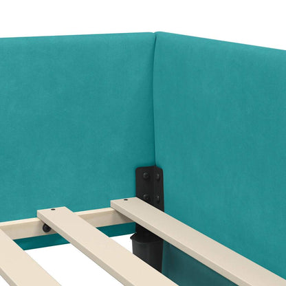 Corner Bed Frame with Headboard Turquoise 90 x 190 cm