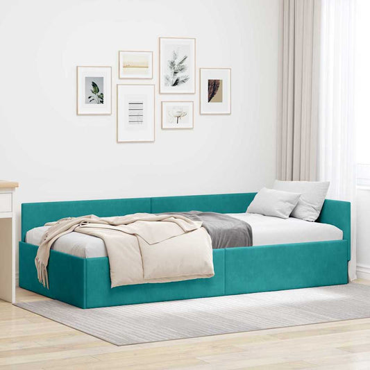 Corner Bed Frame with Headboard Turquoise 90 x 190 cm