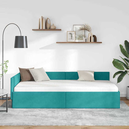 Corner Bed Frame with Headboard Turquoise 90 x 190 cm