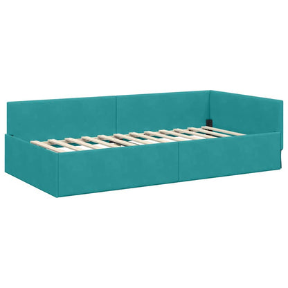 Corner Bed Frame with Headboard Turquoise 90 x 190 cm