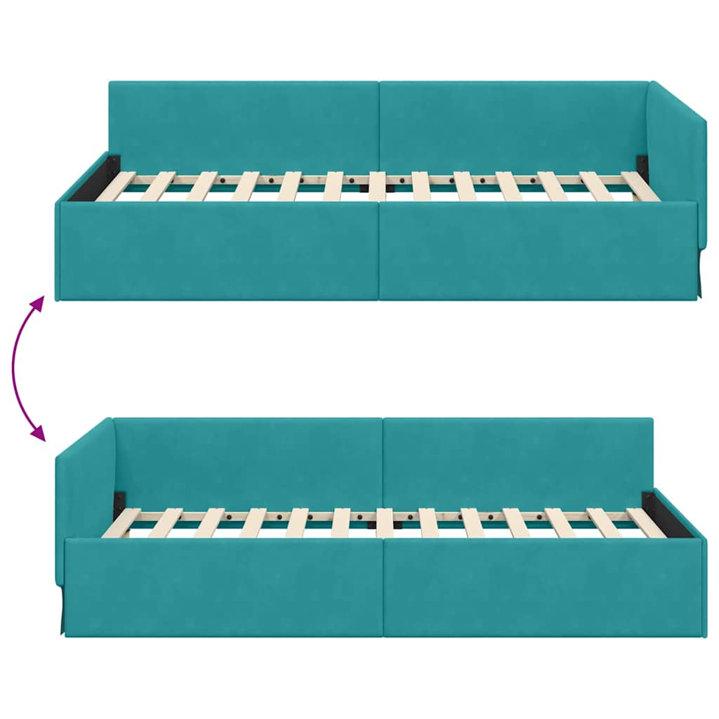 Corner Bed Frame with Headboard Turquoise 90 x 190 cm