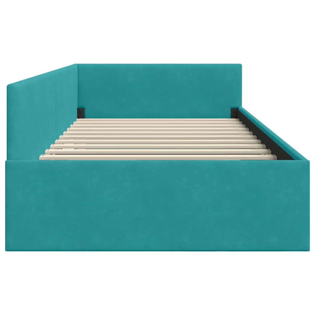 Corner Bed Frame with Headboard Turquoise 90 x 190 cm
