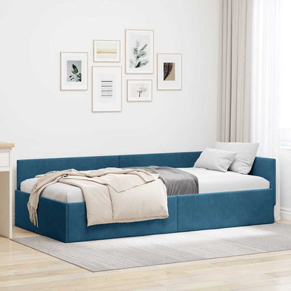Corner Bed Frame Blue 90 x 200 cm Velvet and Engineered wood
