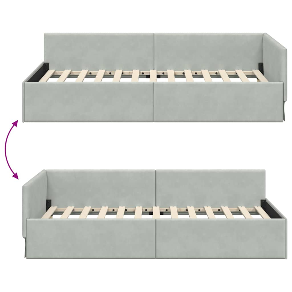 Corner Bed Frame with Headboard Light grey 90 x 200 cm