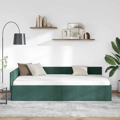 Corner Bed Frame with Headboard Dark green 90 x 200 cm