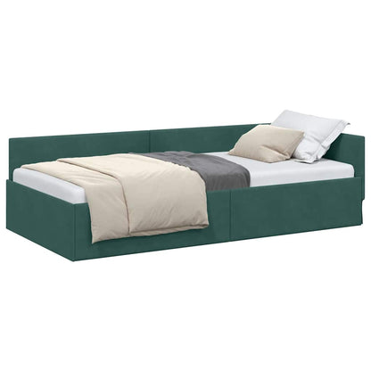 Corner Bed Frame with Headboard Dark green 90 x 200 cm