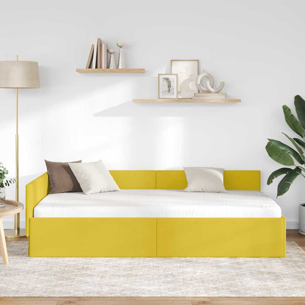 Corner Bed Frame Yellow 90 x 200 cm Velvet and Engineered wood