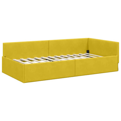 Corner Bed Frame Yellow 90 x 200 cm Velvet and Engineered wood