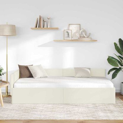 Corner Bed Frame Cream 90 x 200 cm Velvet and Engineered wood