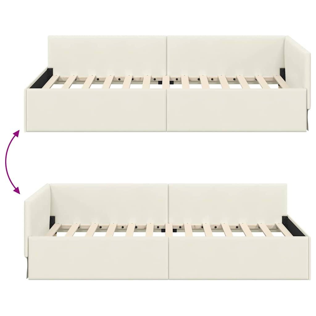 Corner Bed Frame Cream 90 x 200 cm Velvet and Engineered wood