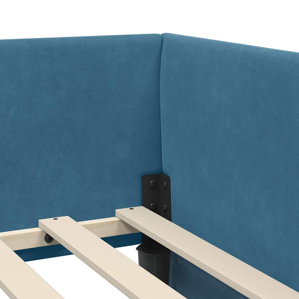 Corner Bed Frame Blue 100 x 200 cm Velvet and Engineered wood