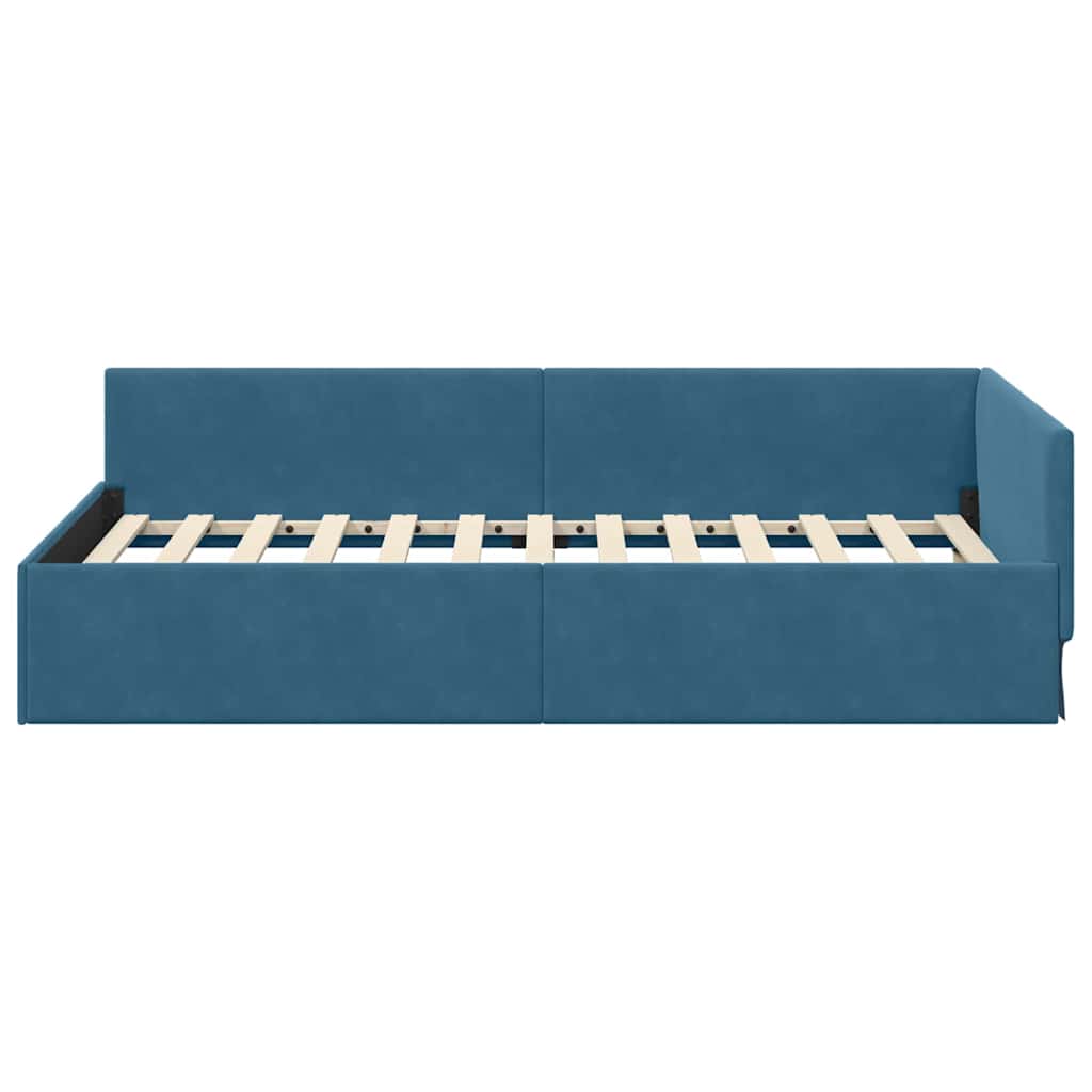 Corner Bed Frame Blue 100 x 200 cm Velvet and Engineered wood