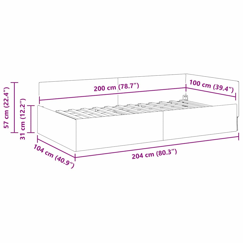 Corner Bed Frame Blue 100 x 200 cm Velvet and Engineered wood