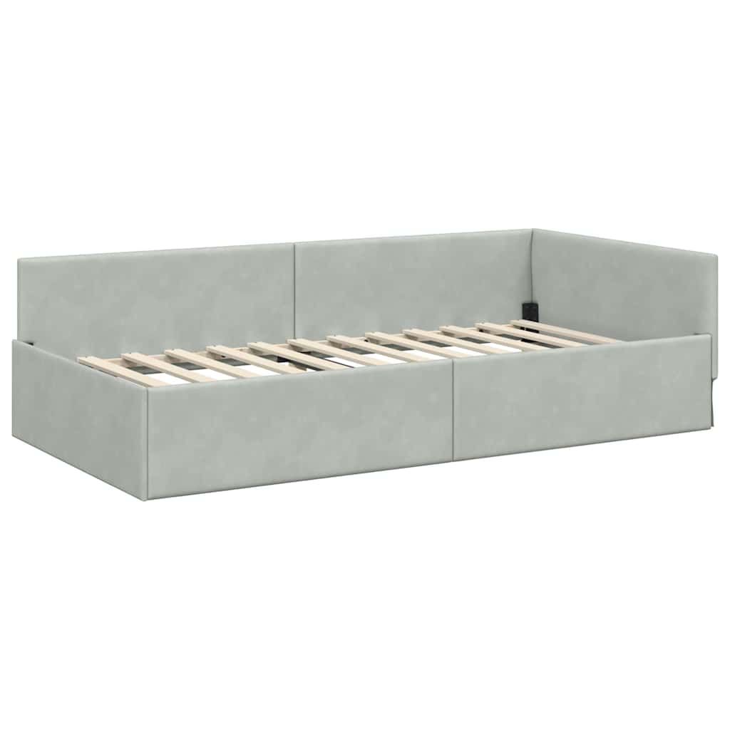 Corner Bed Frame with Headboard Light grey 100 x 200 cm