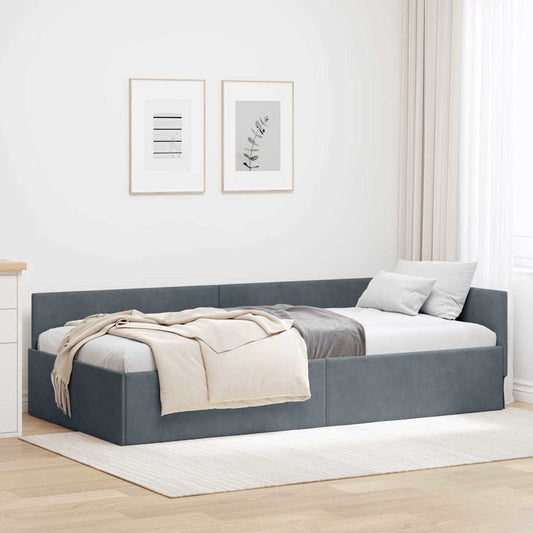 Corner Bed Frame with Headboard Dark grey 100 x 200 cm