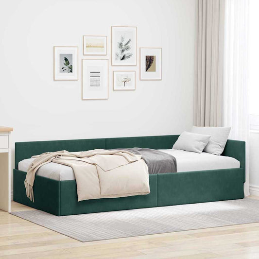 Corner Bed Frame with Headboard Dark green 100 x 200 cm