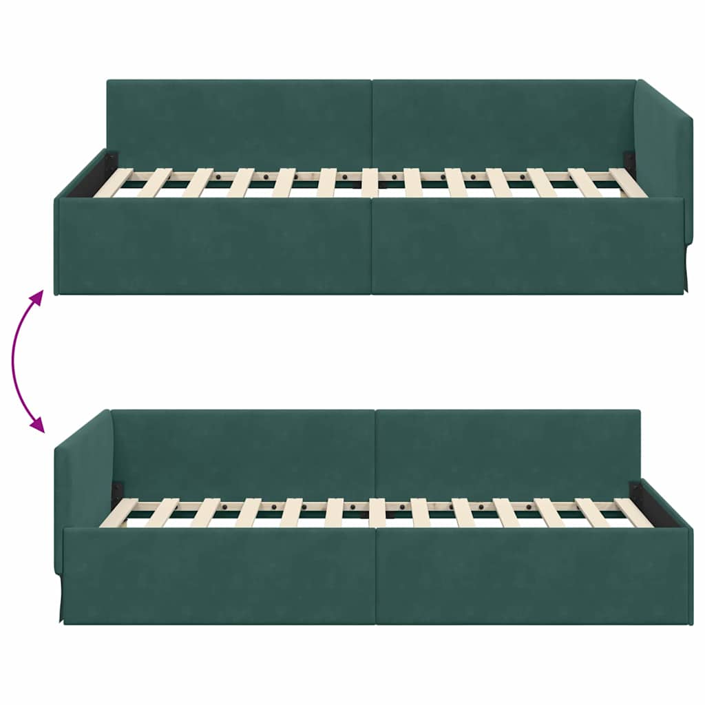 Corner Bed Frame with Headboard Dark green 100 x 200 cm