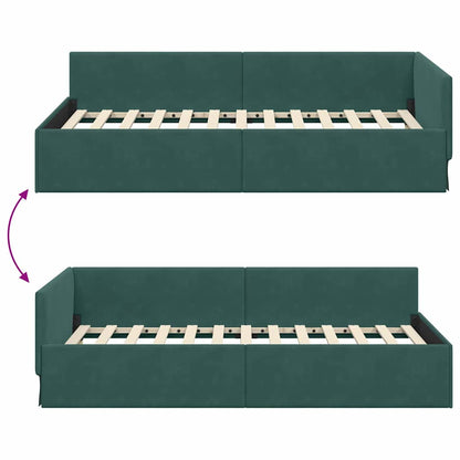 Corner Bed Frame with Headboard Dark green 100 x 200 cm