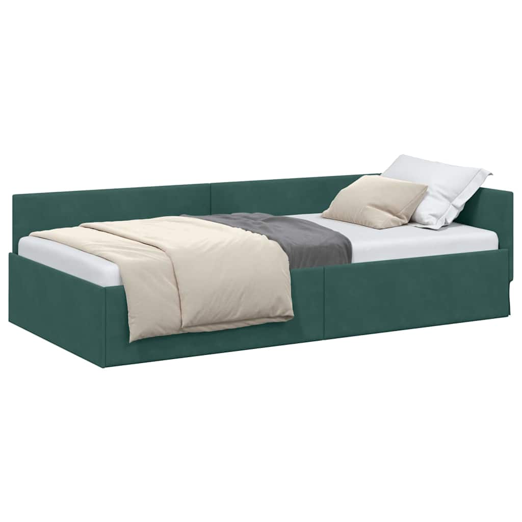 Corner Bed Frame with Headboard Dark green 100 x 200 cm