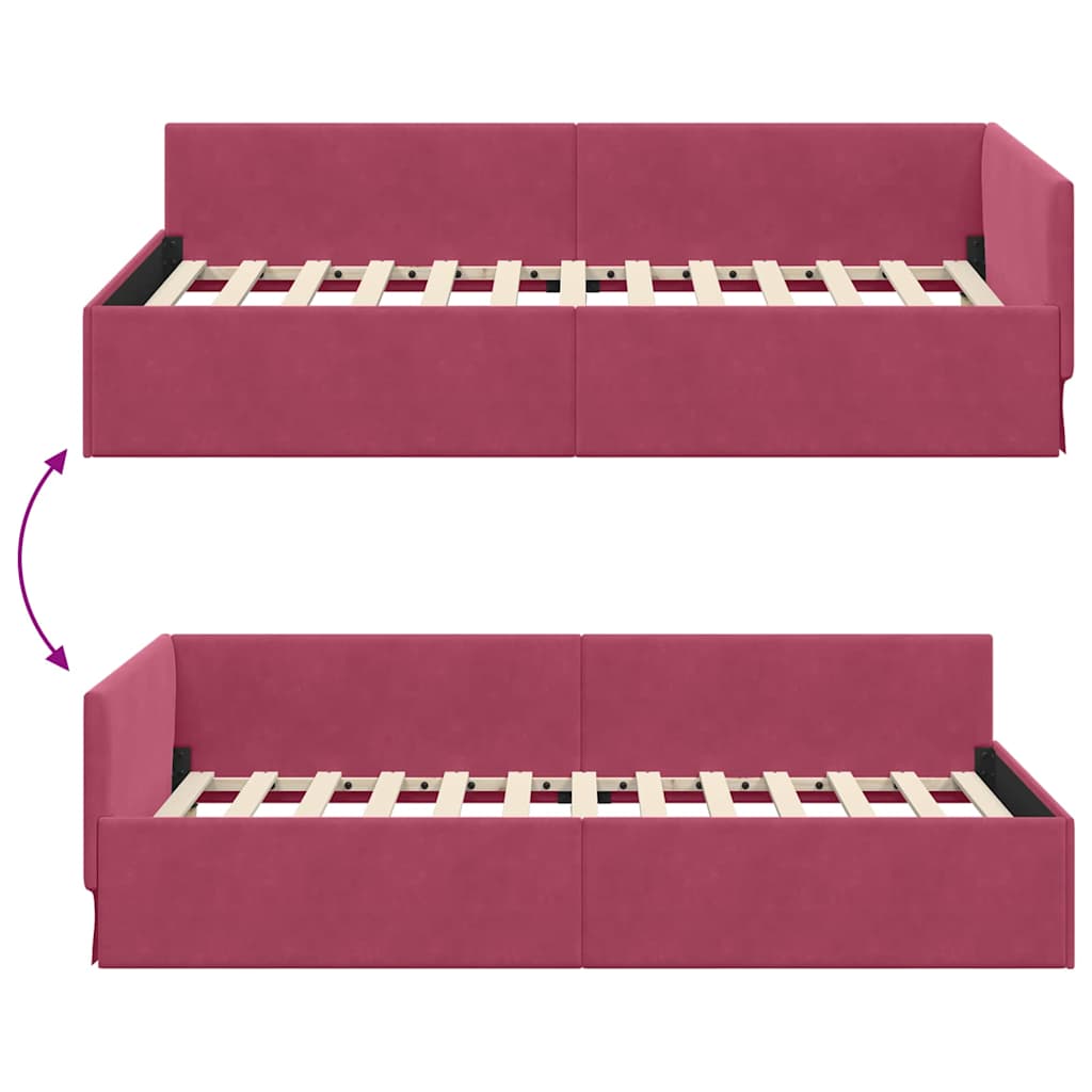 Corner Bed Frame with Headboard Wine red 100 x 200 cm