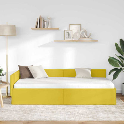 Corner Bed Frame Yellow 100 x 200 cm Velvet and Engineered wood