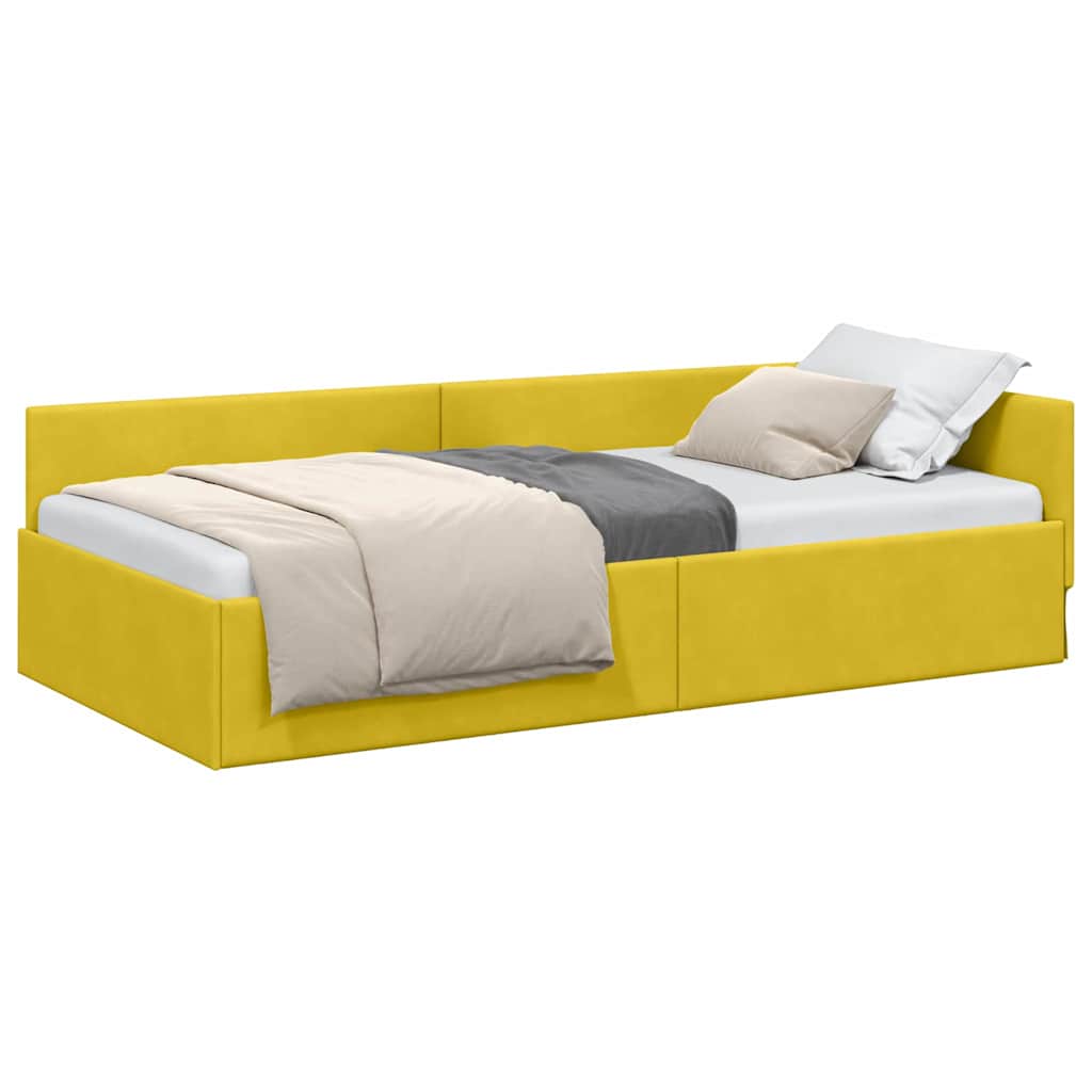 Corner Bed Frame Yellow 100 x 200 cm Velvet and Engineered wood