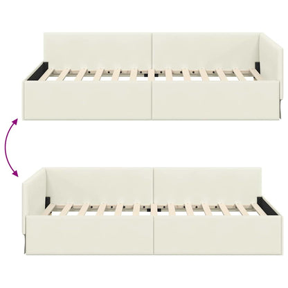 Corner Bed Frame Cream 100 x 200 cm Velvet and Engineered wood