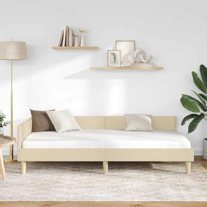 Corner Bed Frame with Headboard Cream 80 x 200 cm Fabric