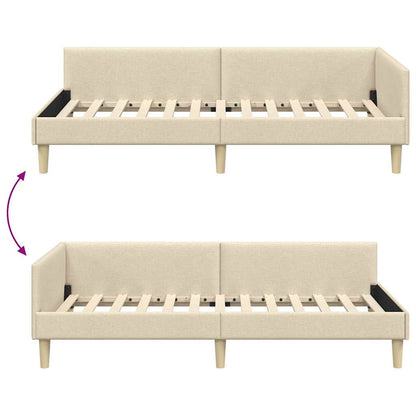 Corner Bed Frame with Headboard Cream 80 x 200 cm Fabric