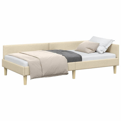 Corner Bed Frame with Headboard Cream 80 x 200 cm Fabric
