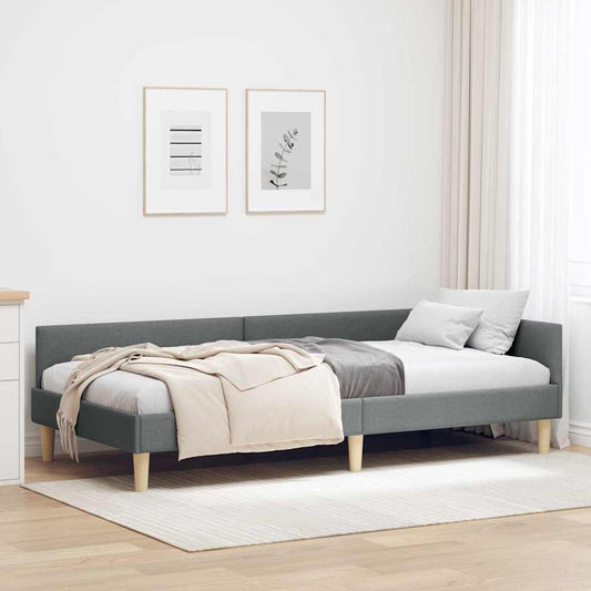 Corner Bed Frame with Headboard Dark grey 90 x 190 cm Fabric